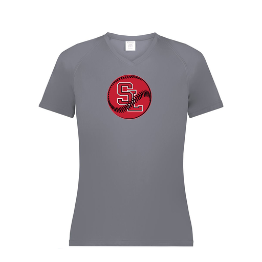 [2792.059.XS-LOGO1] Ladies Smooth Sport V-Neck T-Shirt (Female Adult XS, Gray, Logo 1)