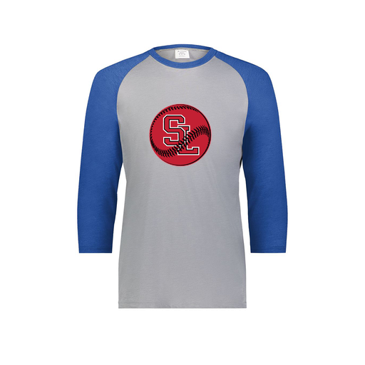 [6879.28V.S-LOGO1] Men's Vintage 3/4 Sleeve T-Shirt (Adult S, Royal, Logo 1)