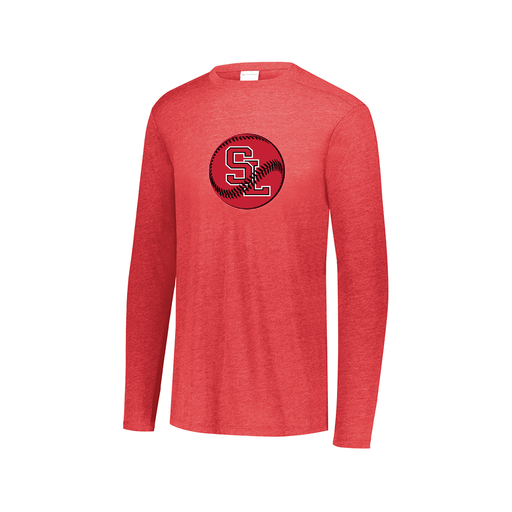 [3075.V96.XS-LOGO1] Decker Men's Tri-Blend T-Shirt - Long Sleeve (Adult XS, Red, Logo 1)